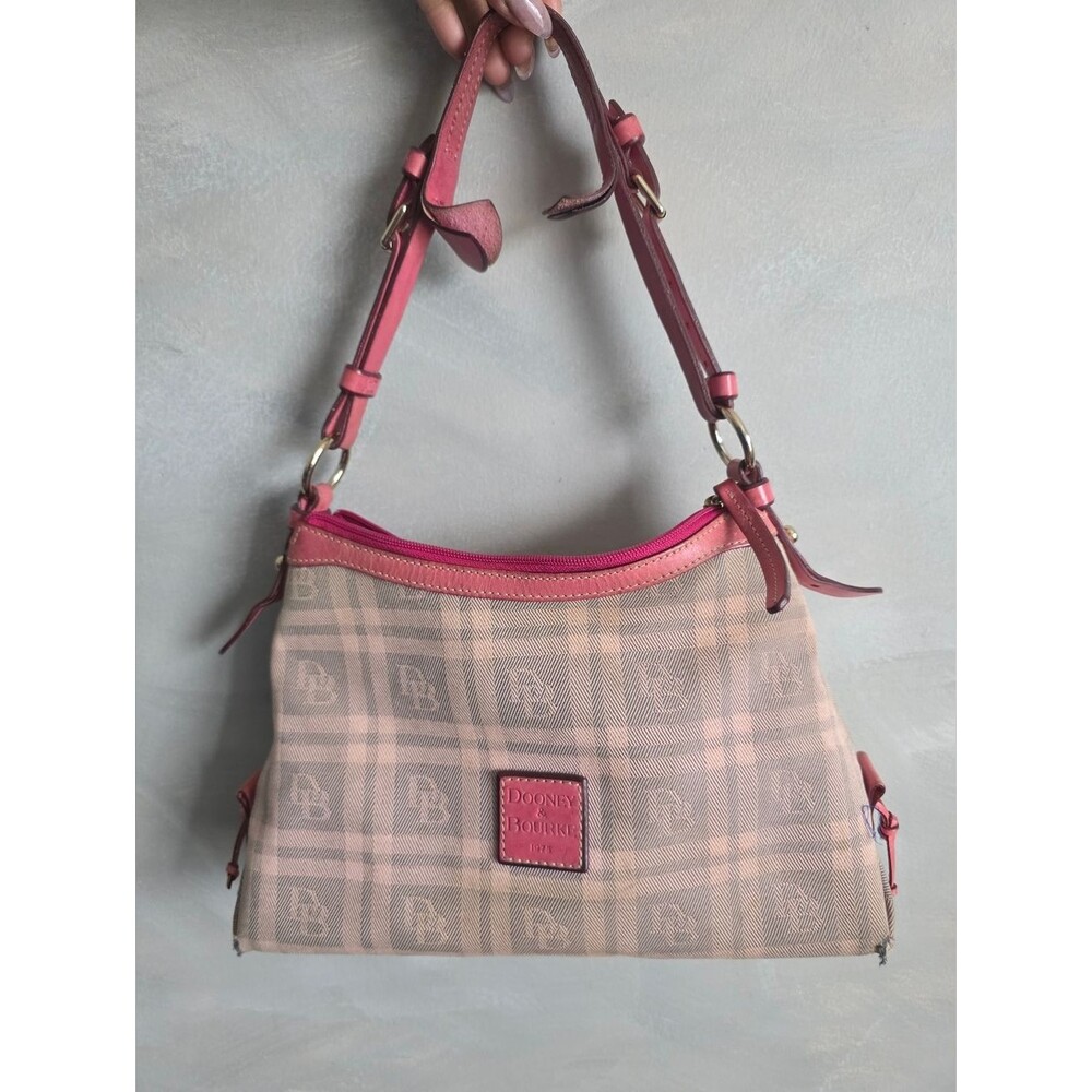 Dooney & Bourke Pink Plaid Small East West Baguette Shoulder Hobo Slouchy Bag - Picture 13 of 14